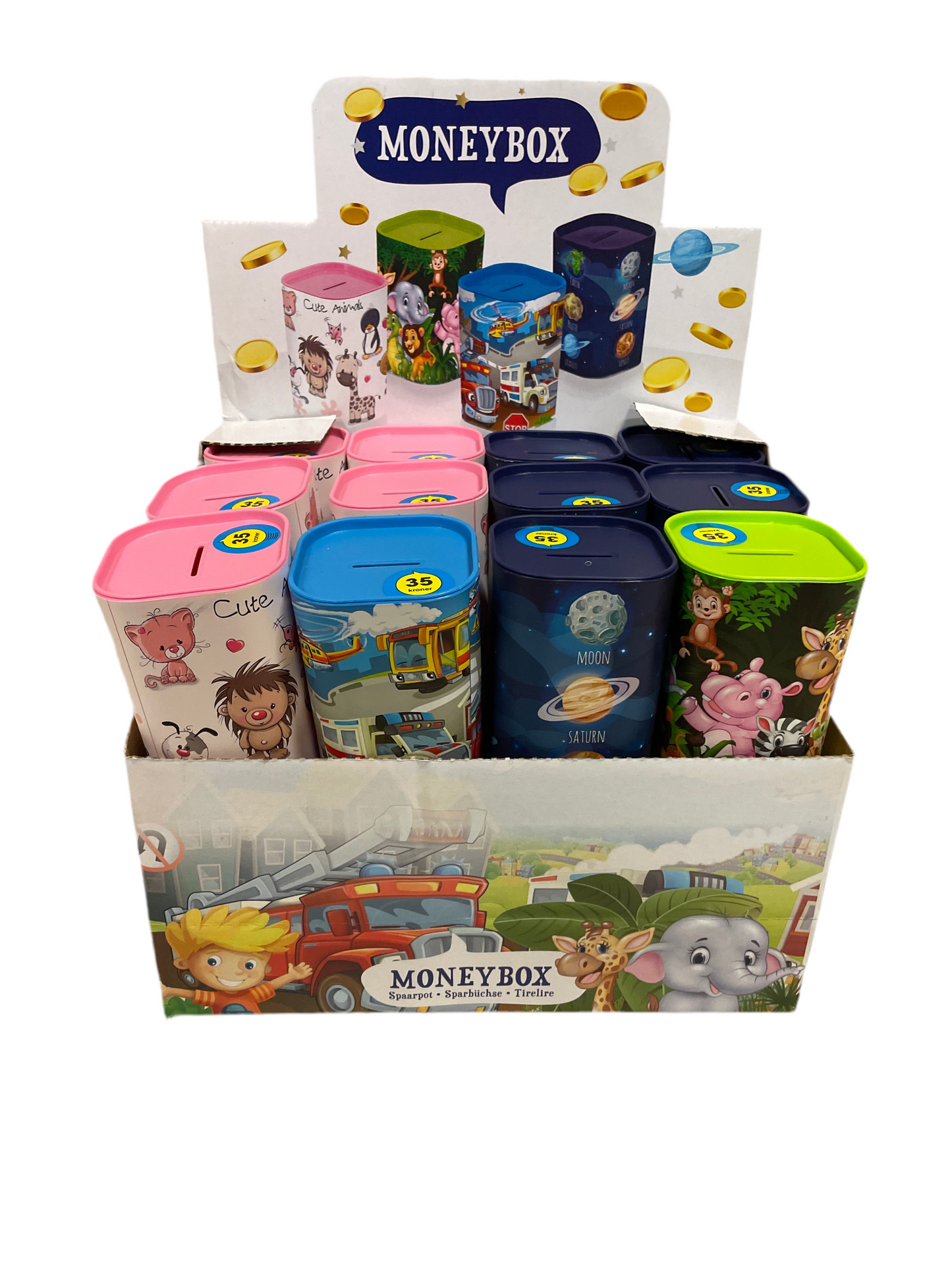 (8kr) Sparebøsse i display 4ass