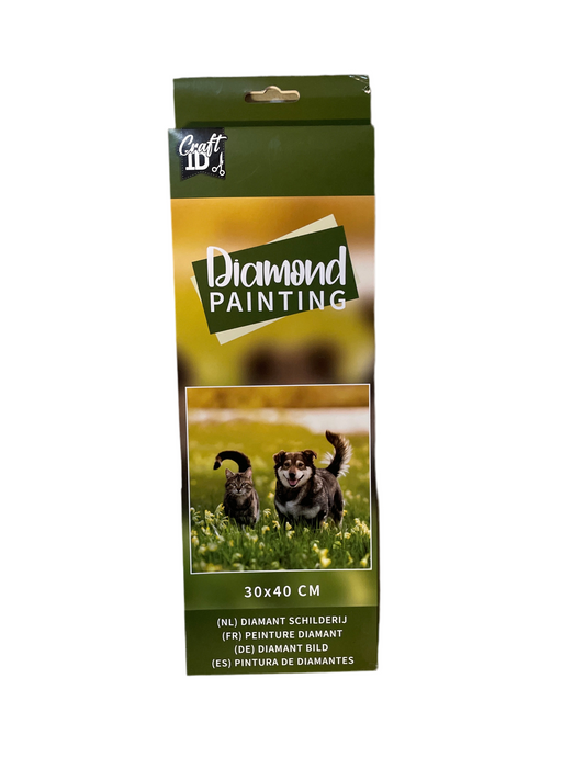 (24kr) Diamond Painting Hund og Kat 30x40